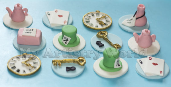 Alice in Wonderland themed cupcake toppers