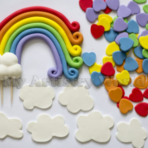 Rainbows, clouds and hearts cake toppers