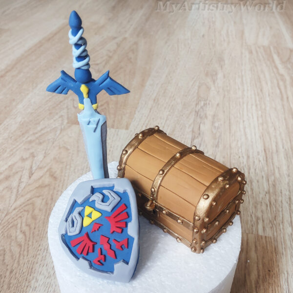 Hylian Shield, Sword and Treasure Chest cake toppers